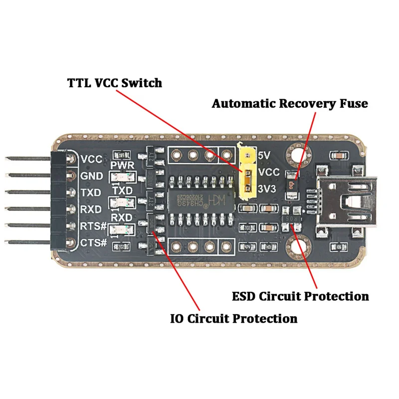 Mini Displayport DP hembra a TTL Serial Converter Dupont 3,3 V 5V Board Mudel Cable 6 pines 6 P Uart Aadpter