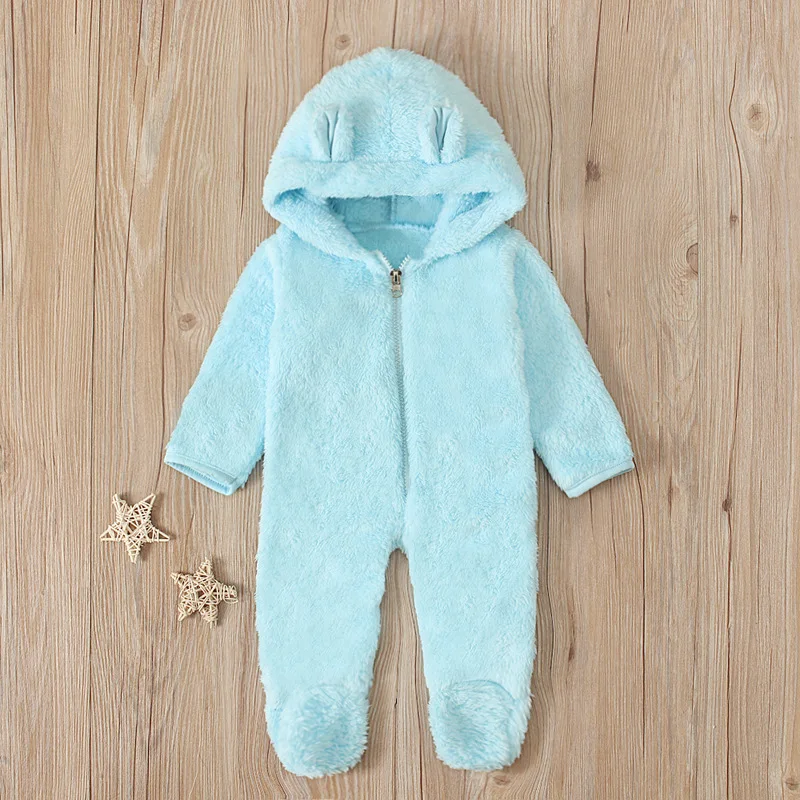 Newborn Baby Boy Romper Winter Thicken Infant Footies Jumpsuit Ear Hooded Colorful Toddler Girl Playsuit Children Clothing A668