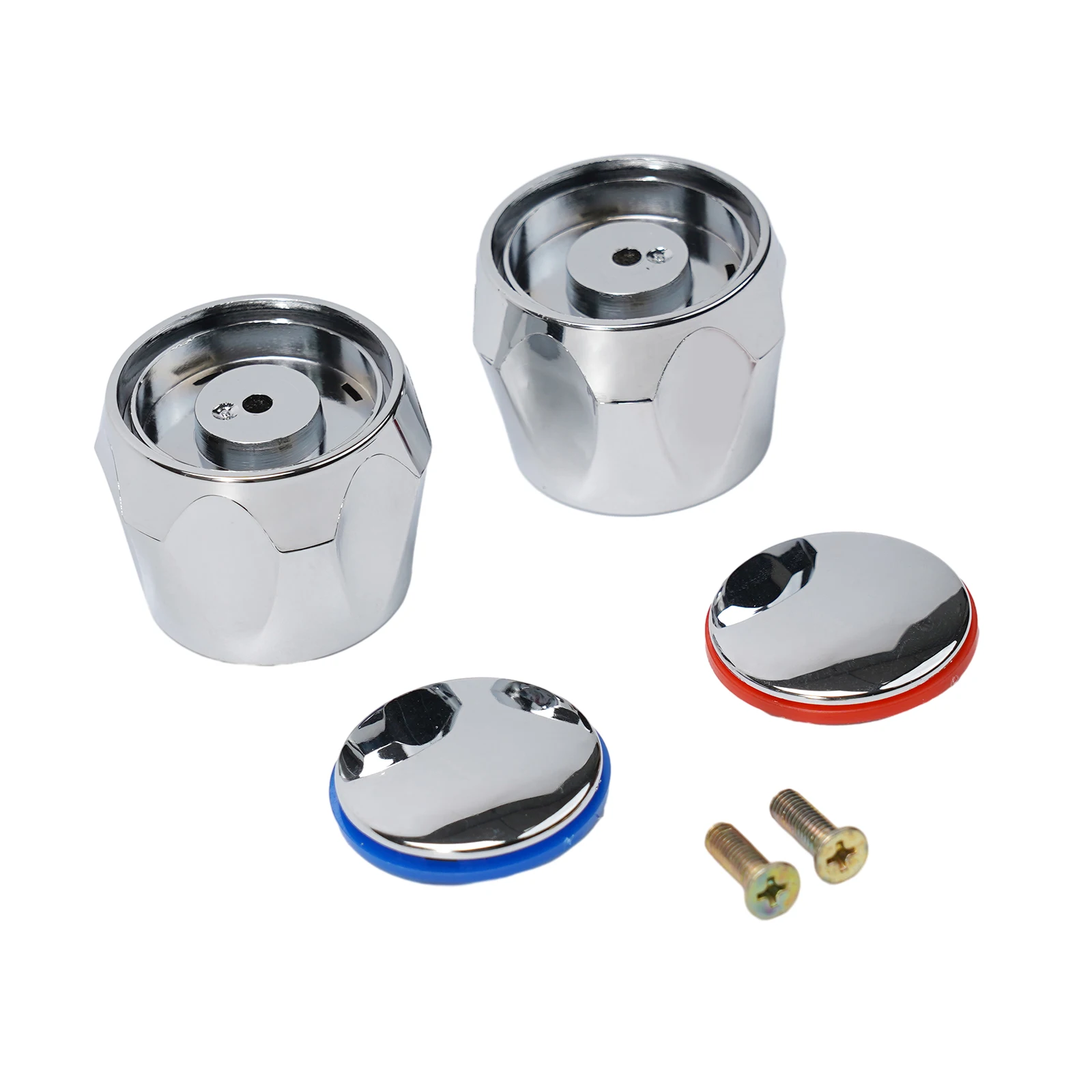 Hot Cold Faucet for taps Handle Knob Replacements Handle Silver Tone Red &Blue 2Pcs/Set Faucet Handle Bathroom Accessories