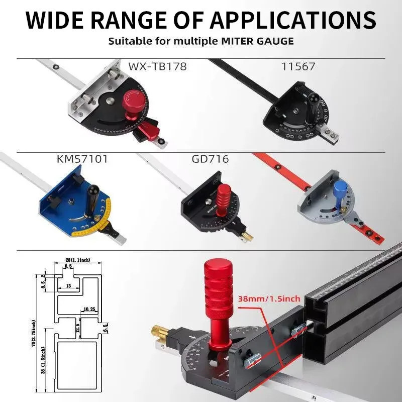 【Smart】Aluminum Alloy T-Slot Track, Adjustable Telescopic Backrest, Table Saw Push Stick, Mitre Gauge, Woodworking Table, Invert