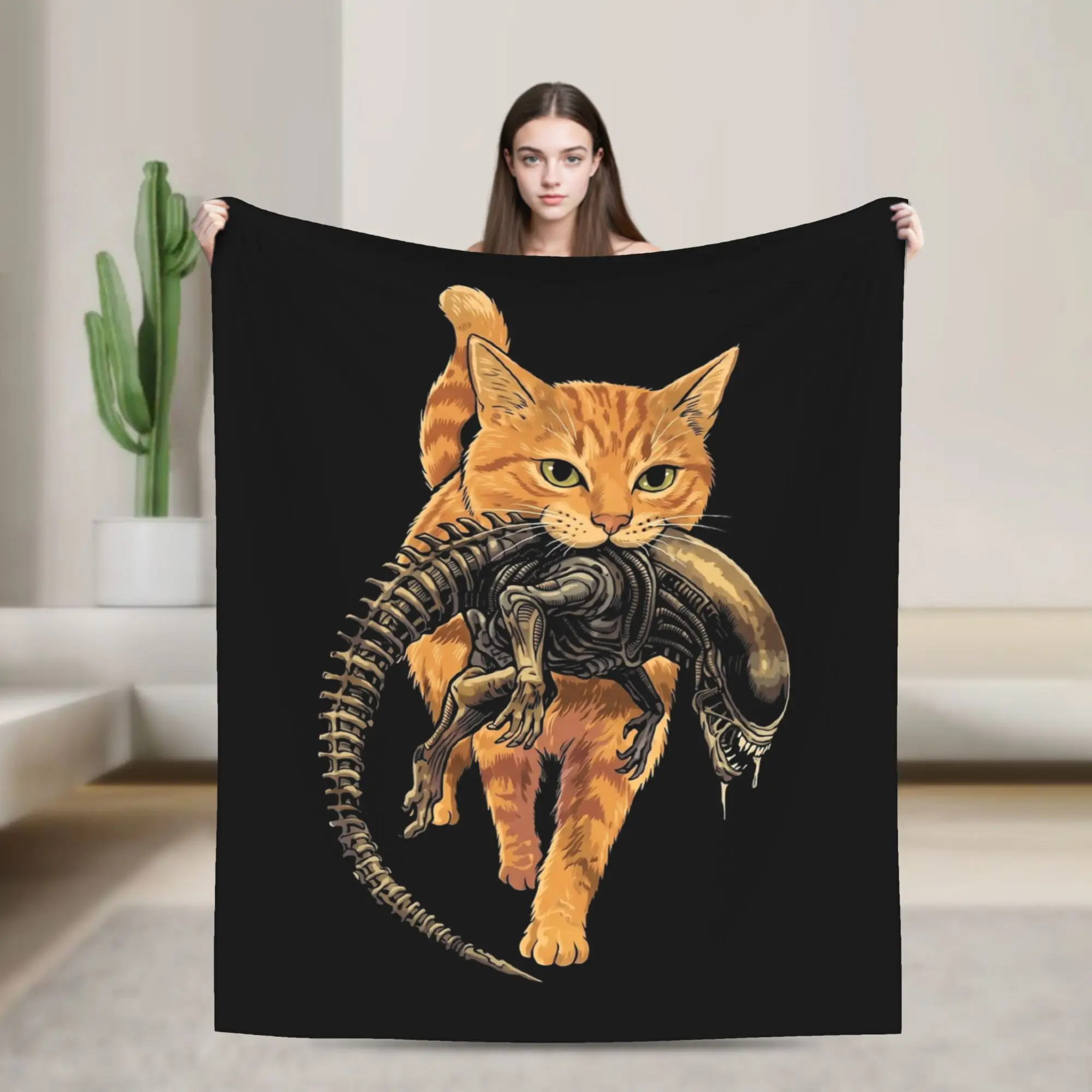 Orange Tabby Cat Xenomorph Jonesy Alien movie Blanket Flannel Autumn/Winter Ultra-Soft Throw Blankets for Sofa Travel Quilt