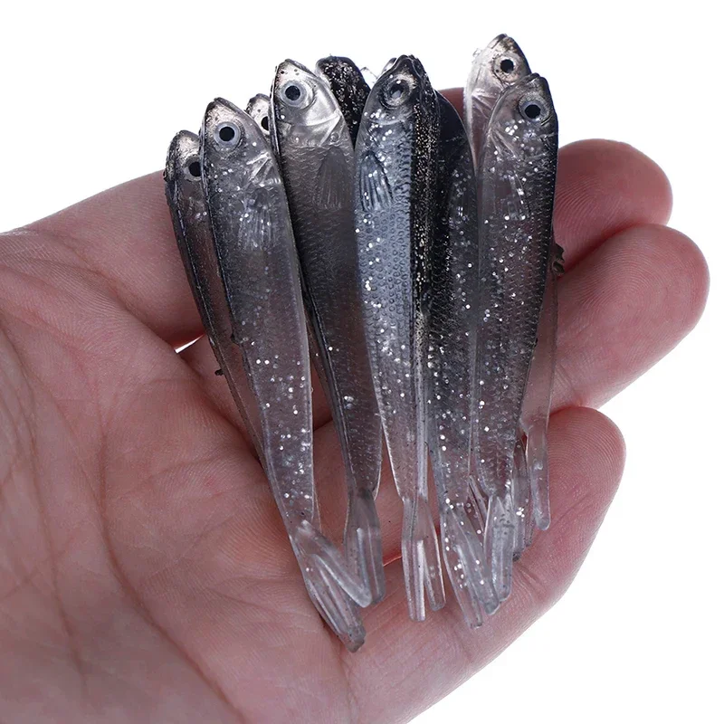 Soft Silicone Fishing Lure 10pcs 75mm 2.35g Minnow Freshwater Worms Wobblers Silicone Artificial Bait For Bass Fishing Tackle