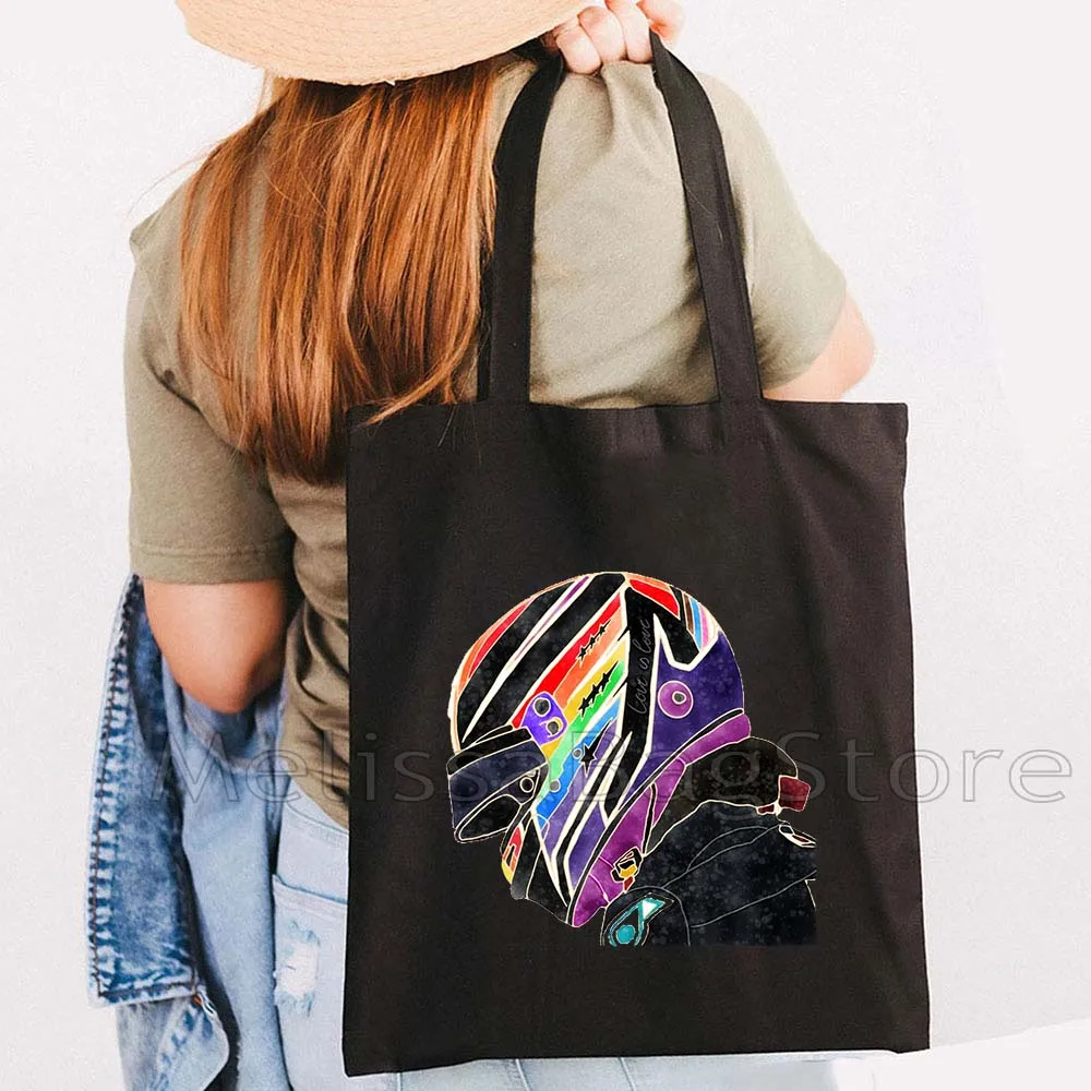 F1 Формула 1 Чиби Льюис Хэмилтон 44 Крутой гоночный гонщик Спортивный автомобиль Гордость Шлем Флаг Великобритании Холст Большая сумка Хлопковая сумка-шоппер Эко-сумка