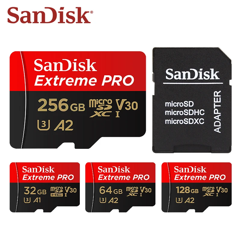 SanDisk Extreme Pro MicroSDXC UHS-I Flash Memory Card 64GB 128GB V30 A2 256GB 512GB 32GB TF Card Micro SD Card For 4K Camera