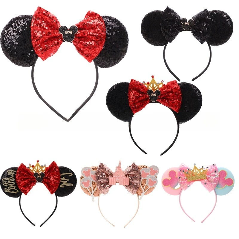 1pc クラシックディズニーヘッドバンドミッキーマウス型マウス耳女性ヘアフープパーティーフェスティバル着用絶妙な女の子のヘアアクセサリー