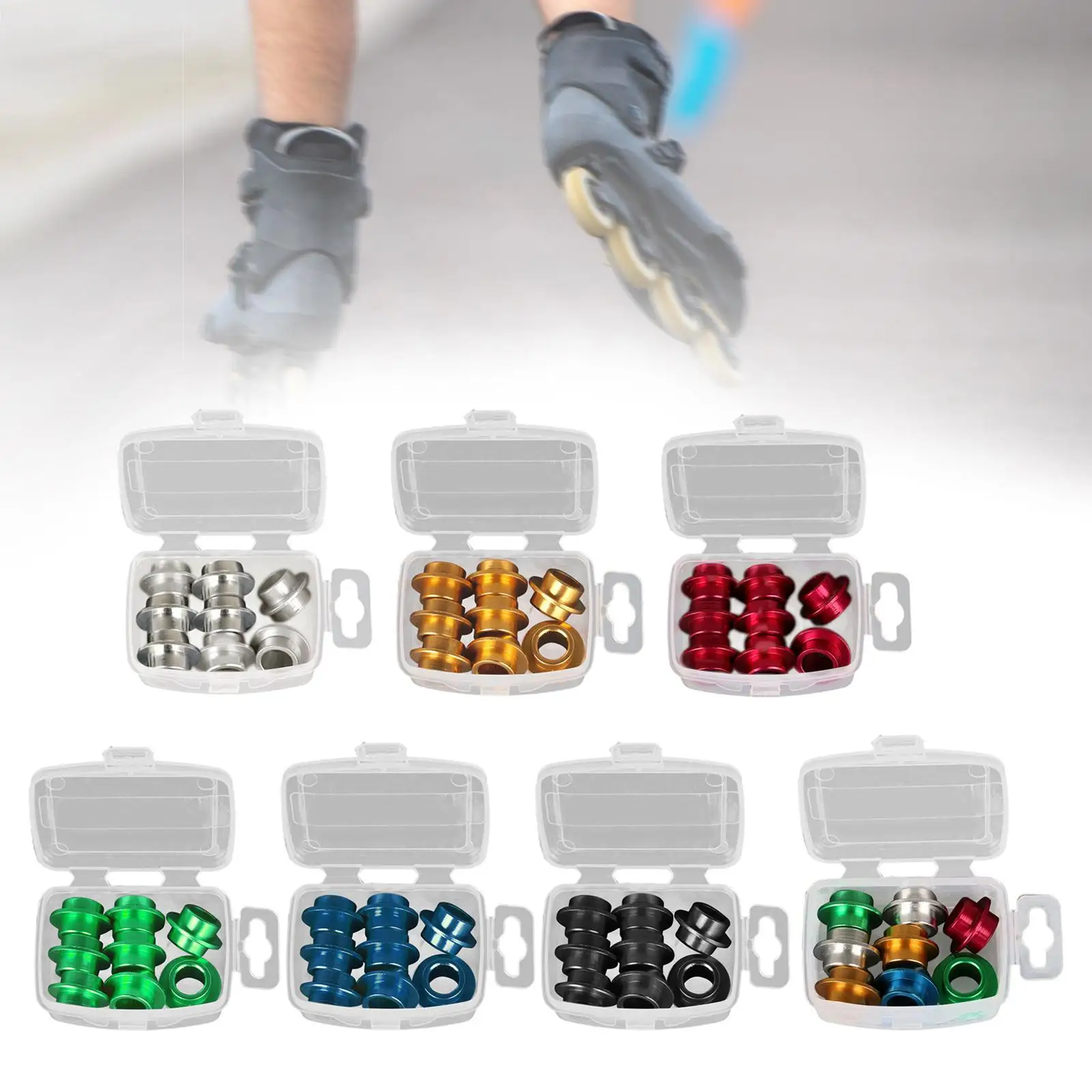 8x Roller Skate Bearing Spacers Portable with Storage Case Accessories for Outdoor Sports Inline Skate Skateboard Women Skating