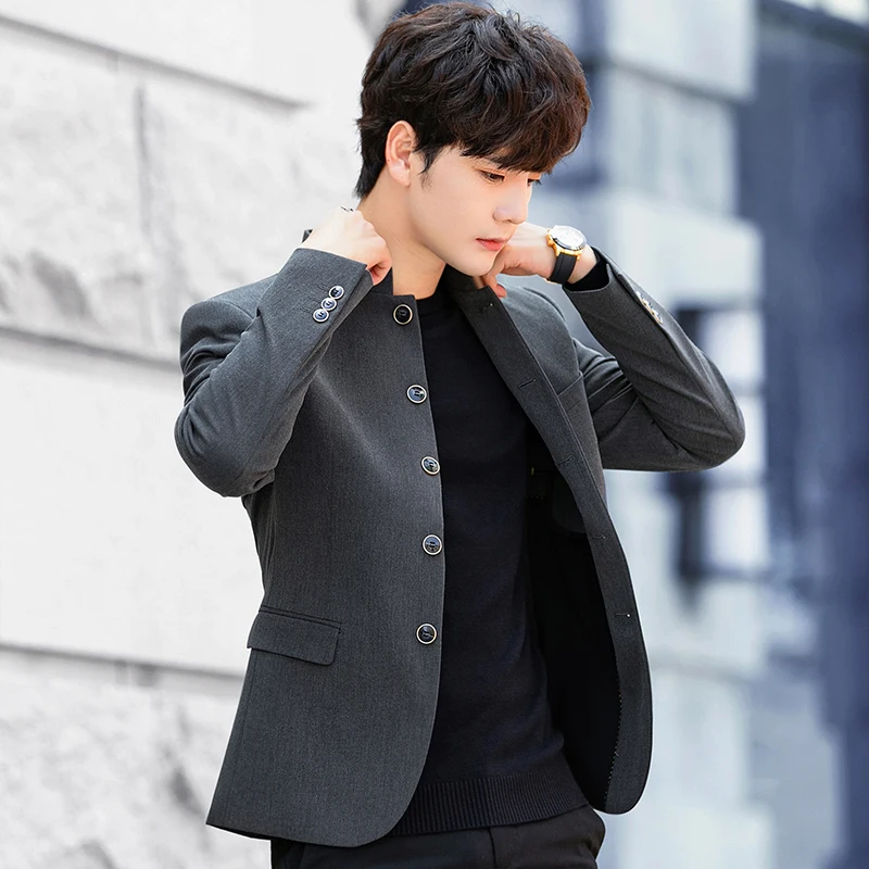 Blazer Men Clothing Casual Stand-Up Collar Single-Breasted Black Suit Jacket Spring Autumn Fashion Business Blaser Masculino