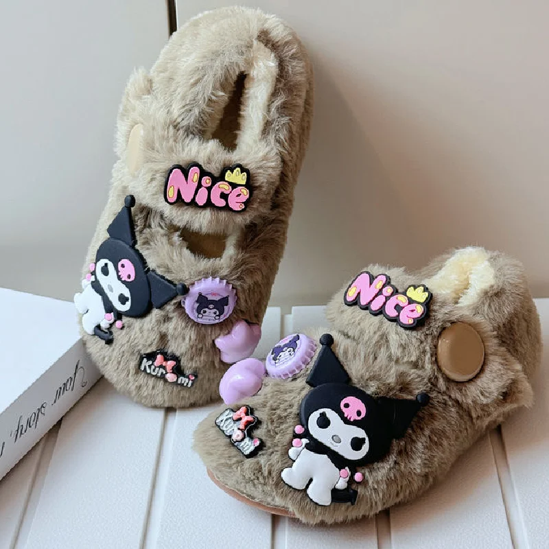 Casual Shoes Hot Sanrio Kuromi Hello Kitty Doug Shoes Soft Sole Velvet Shoes with Velvet Warm Shoes Winter Rubber Sole Kawaii