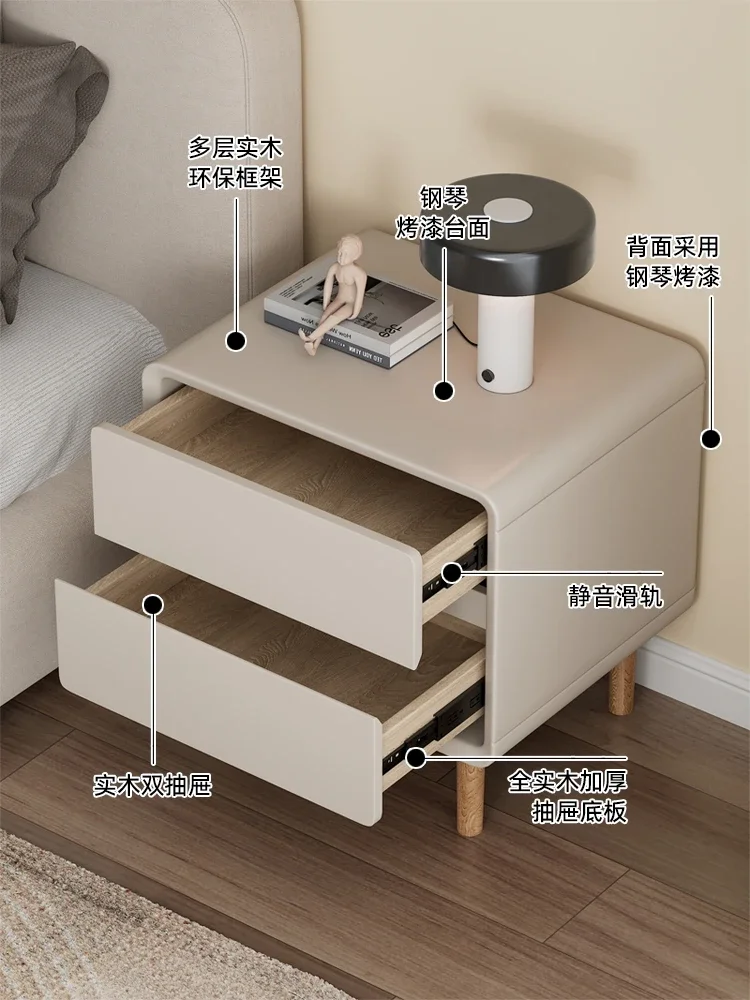 New Cream Style Home Bedroom Solid Wood Baking Paint Bedside Cabinet Modern, Simple, Luxury, and Luxury Bedside Storage Cabinet