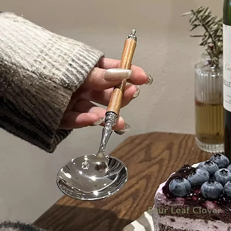 스테인레스 스틸 라운드 스푼 그물 레드 골든 디너 롱 핸들 교반 디저트 스푼 주방 액세서리 가제트