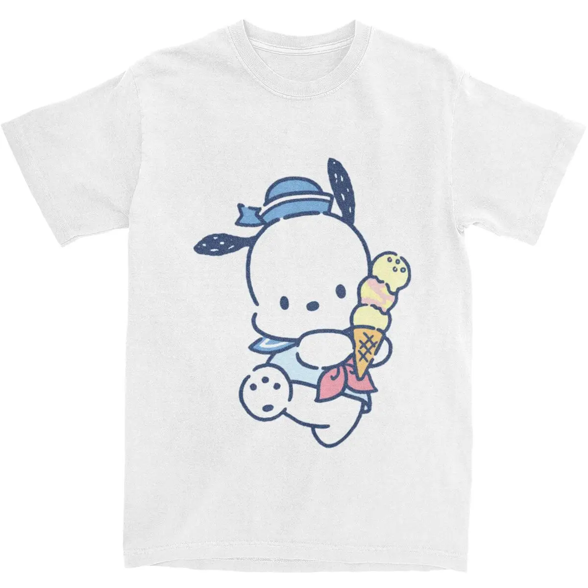 Pochacco With Icecream T-Shirt Men Streetwear 100% Cotton T Shirts Summer O Neck Popular Tees Wholesale Oversize Clothes