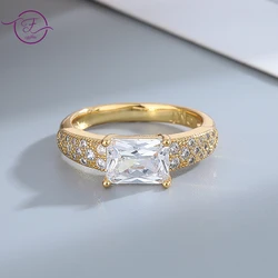 Clear CZ Ring S925 Sterling Silver Rings 18K Gold Plated Exaggerated Silver Hand Jewelry for Women