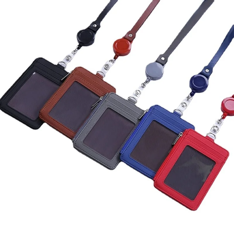 Retractable ID Tag Name Badge Holder with Lanyard Working Permit Card Case Work Employee's Card Sleeve with Credit Card Slots