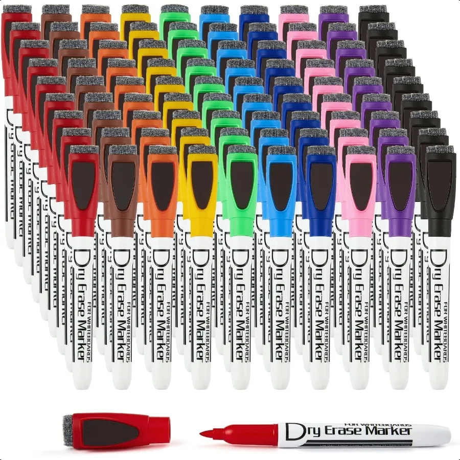 

Magnetic Dry Erase Markers With Eraser Low Odor Fine Tip Whiteboard Markers White Board Pens Pack of 9010 Colors for Office Hom