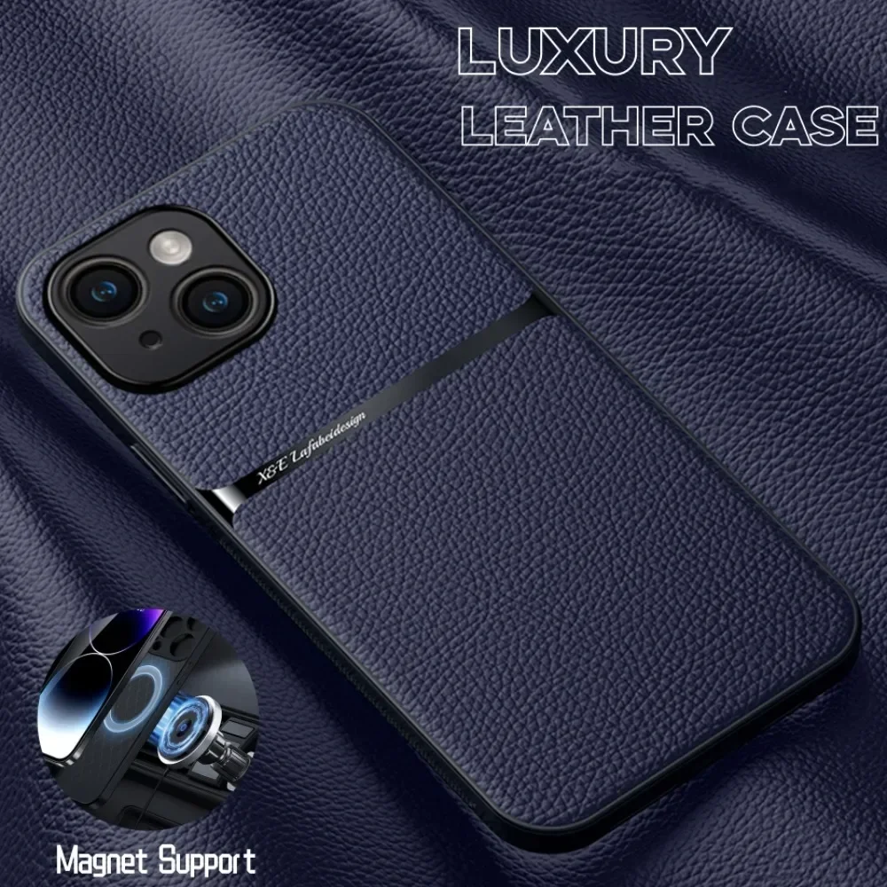 Luxury Leather Case For Apple iPhone 15 14 13 12 11 Pro Xs Max Plus XR X Magnetic Skin Silicone Full Protection Back Cover Funda