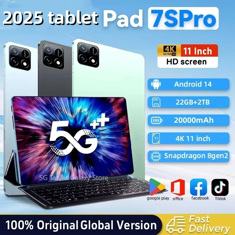 

2025 New7S Pro Tablet with Snapdragon 8gen2 4K Screen 22GB RAM 2TB Storage Android 14 System Dual-Mode 5G and Wi-Fi 20000mAh