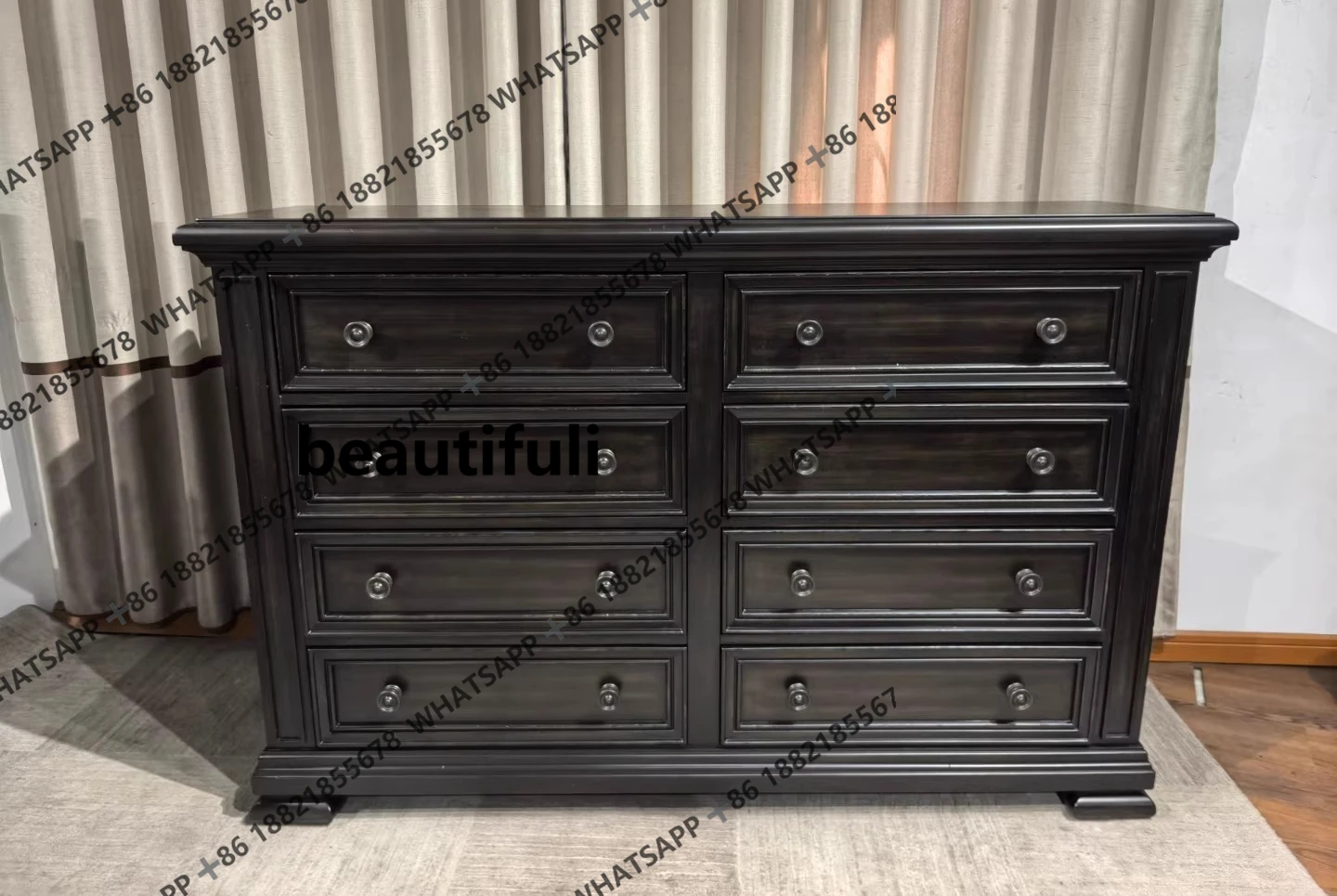 

Wide chest station dresser multi-draw cabinet, Russian birch + cherry veneer