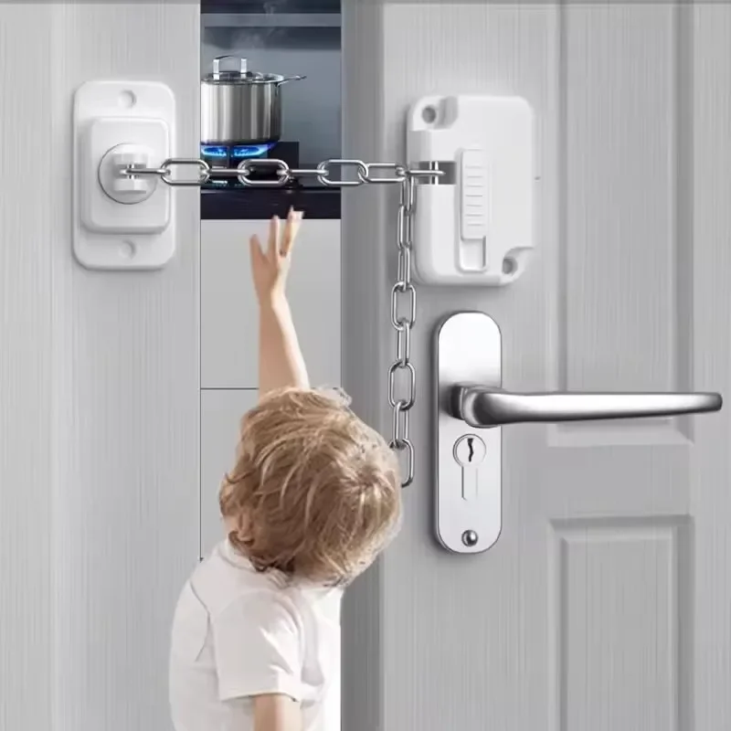 1-3PCS Door Chain Lock Self Adhesive Window Restrictor Child Safety Locks No Drilling Adjustable for UPVC Wooden Sliding Window