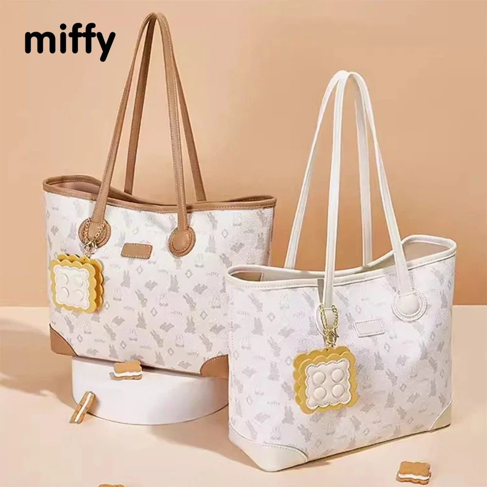 Kawaii Miffy Tote for Women Large Capacity Tote Bag Student Print Commuter All-fit Shoulder Bag Birthday Toy Christmas Gift