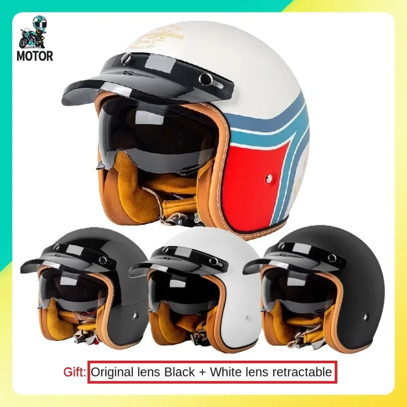 

High Quality Motorcycle Retro Half Helmet Motorcycle Helmet Winter Anti-Fall Thickened Three-Quarters Men Cruise Vintage Helmets
