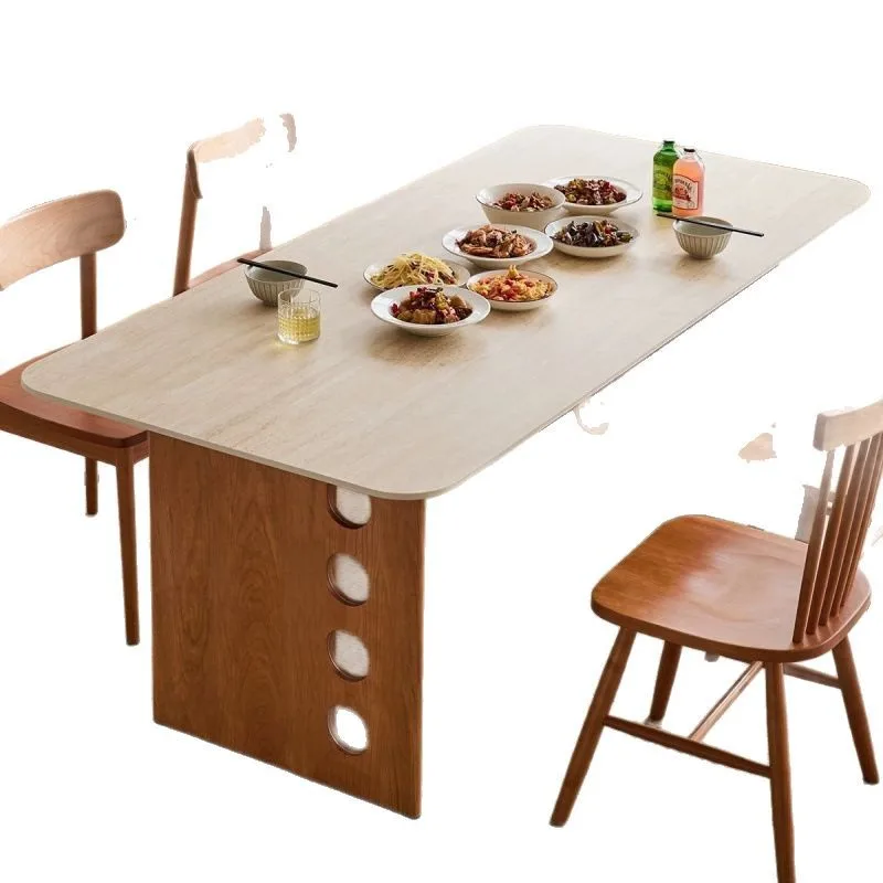 

Medieval rock slab dining table household small and medium-sized modern simple all-solid wood dining table workbench
