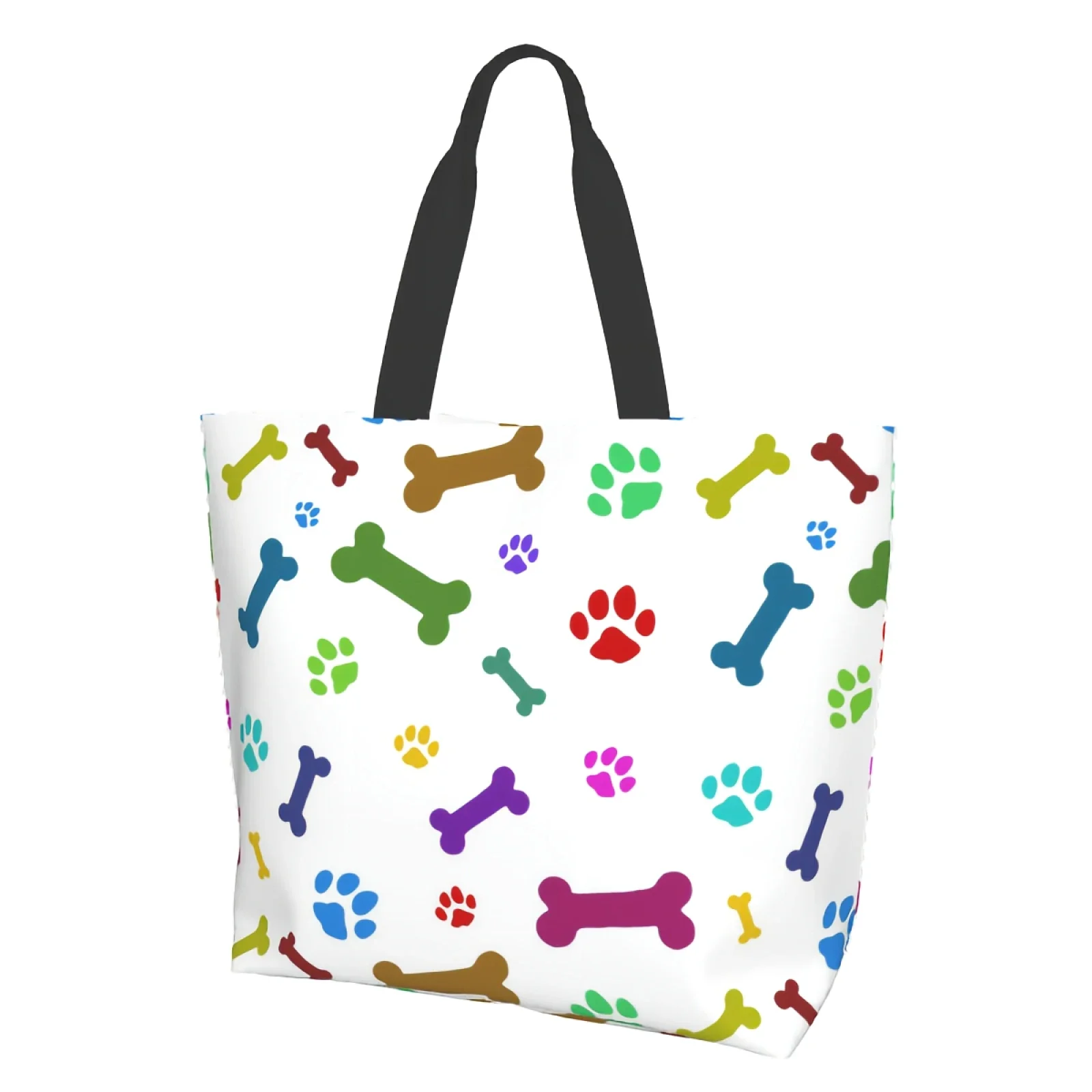 Colorful Dog Paw Print Bone Dog Traces Footprint Pet Tracks Footstep Puppy Toe Shape Canvas Tote Bag for Women Weekend