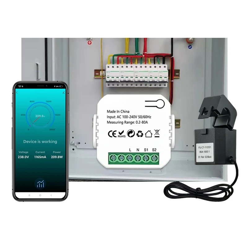 Compteur d'énergie intelligent Tuya Zigbee 80A avec pince App moniteur Kwh tension courant consommation d'énergie 110V 240V