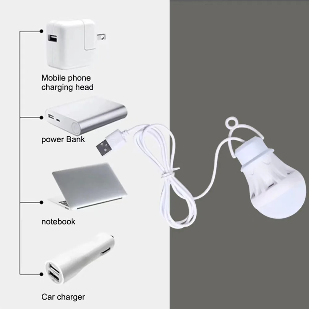 3W 5W 7W LED Energy Saving USB Lâmpada Camping Home Night Lamp Hook Switch USB Night Lamp Luz Branca