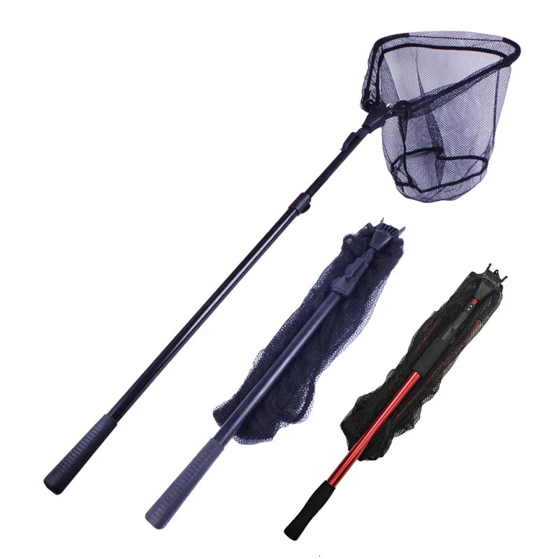 

Custom Strong Foldable Telescopic Aluminium Fishing Pool Landing Net Portable Carp Fishing with Rubber Handle Plastic Material