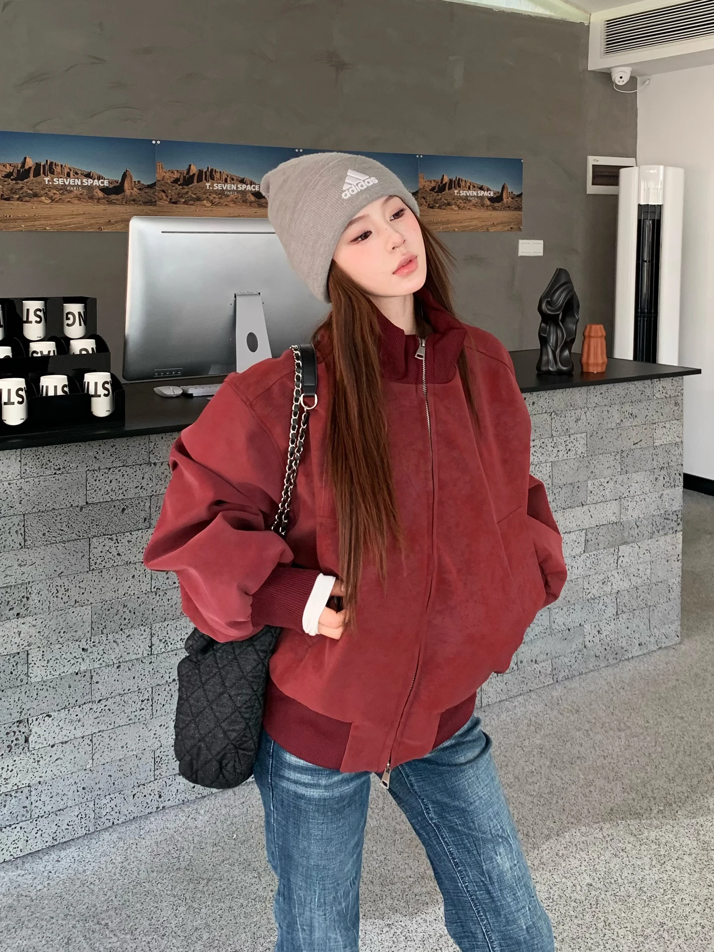 Jaqueta Casual Americana Estilo Baseball para Mulheres, Nova Moda de Outono e Inverno, Com Gola Alta e Fechamento com Zíper, Fibra de Poliéster