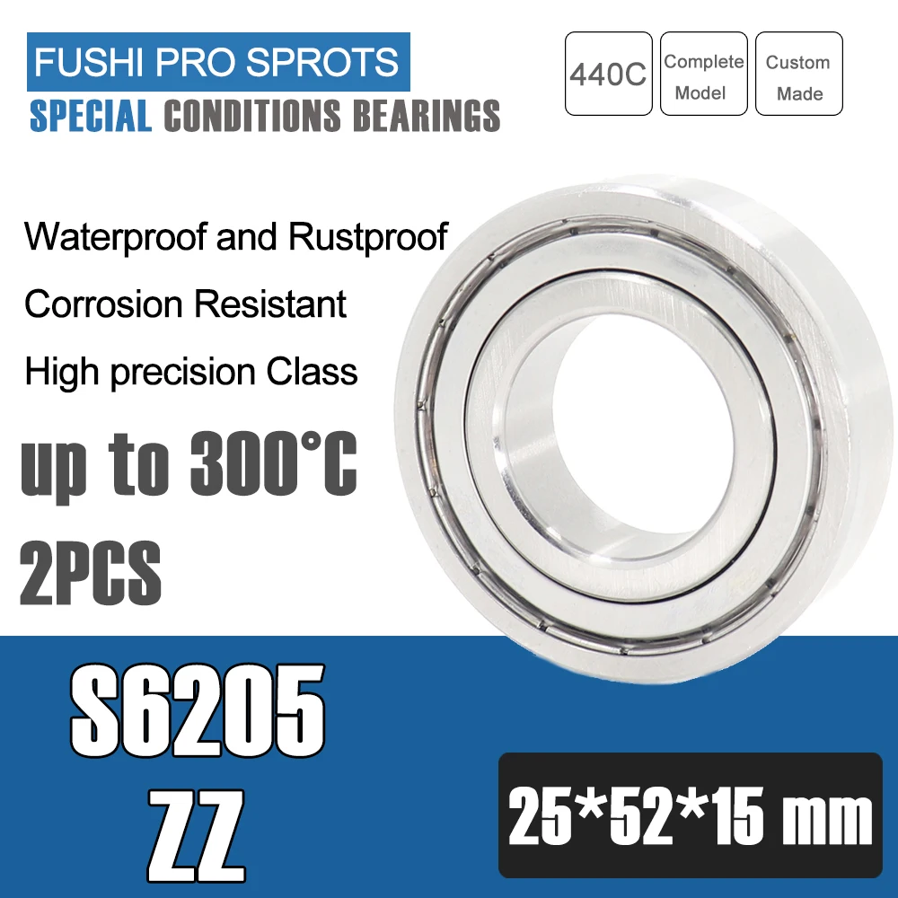 S6205ZZ Bearing 25*52*15 mm ( 2 PCS ) S6205 Z ZZ S 6205 440C Stainless Steel S6205Z Ball Bearings