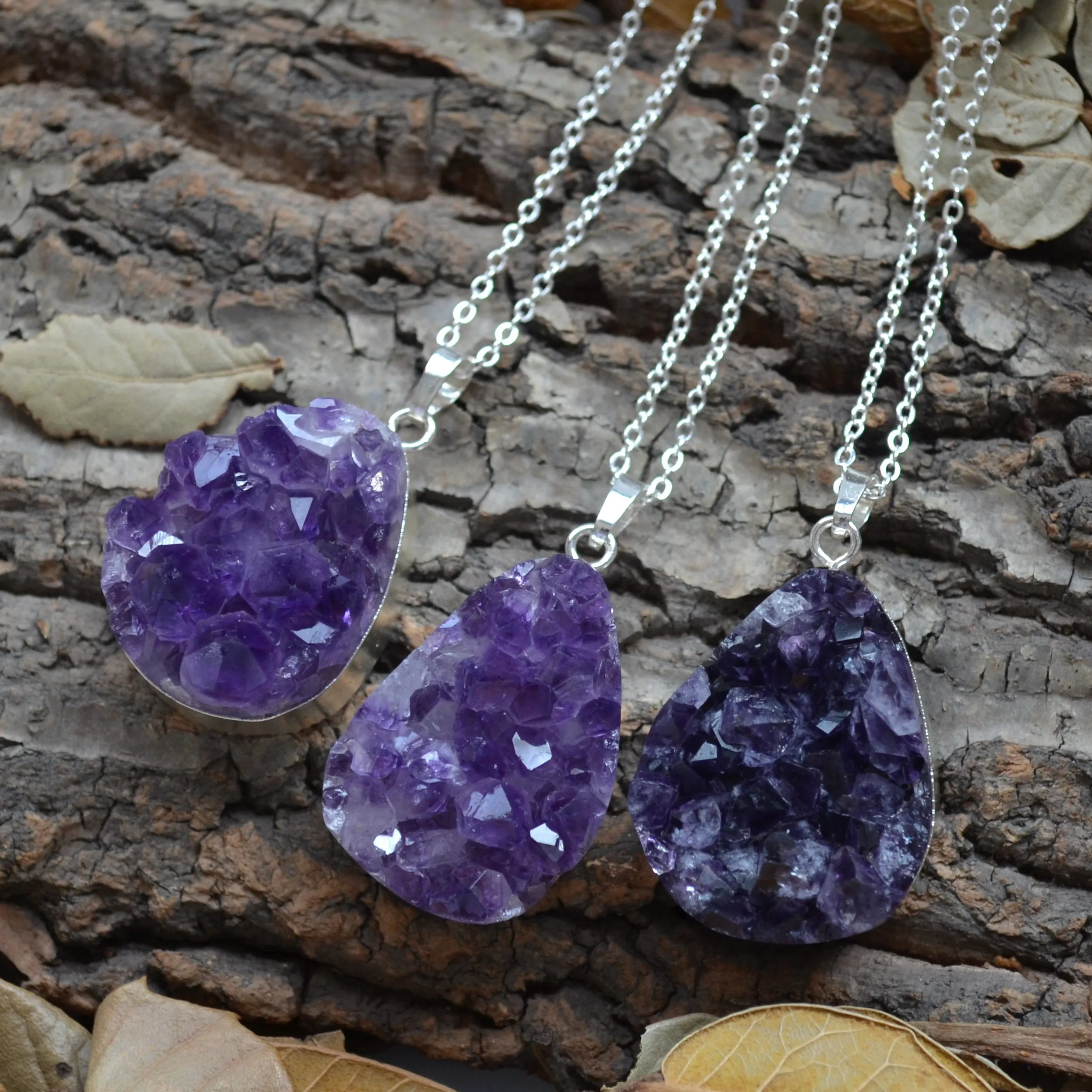 

Nature amethyst druzy pendant necklace Fashion purple amethyst quartz jewelry