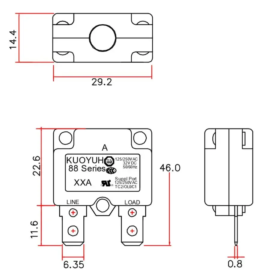 Kuoyuh 88AR circuit breaker series 3A 5A 10A 12A 15A 20A 25A 30A Overload Protector 12V 32V Auto Reset Good Quality Electric