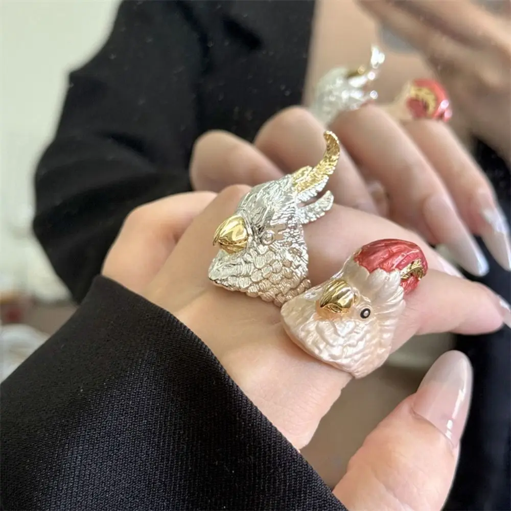 

Kawaii Parrot Drip Oil Ring Minority Design Animal Exaggerated Ring Jewelry Accessories Geometric Chunky Enamel Ring Gift