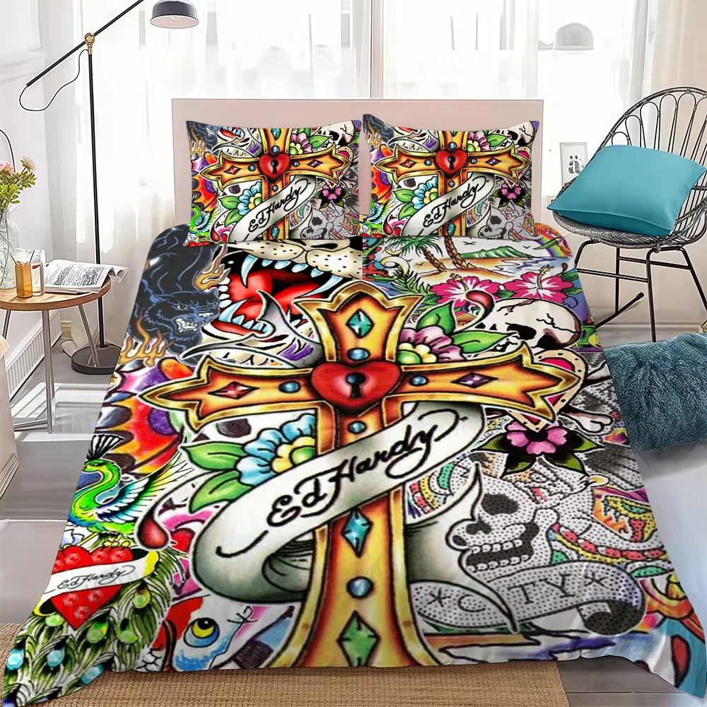 Fashion E-Ed H-Hardy Duvet Cover Set Home Style Bedding Soft Laundry Cotton Bed 3 Piece Set Student Dormitory Gift view 2