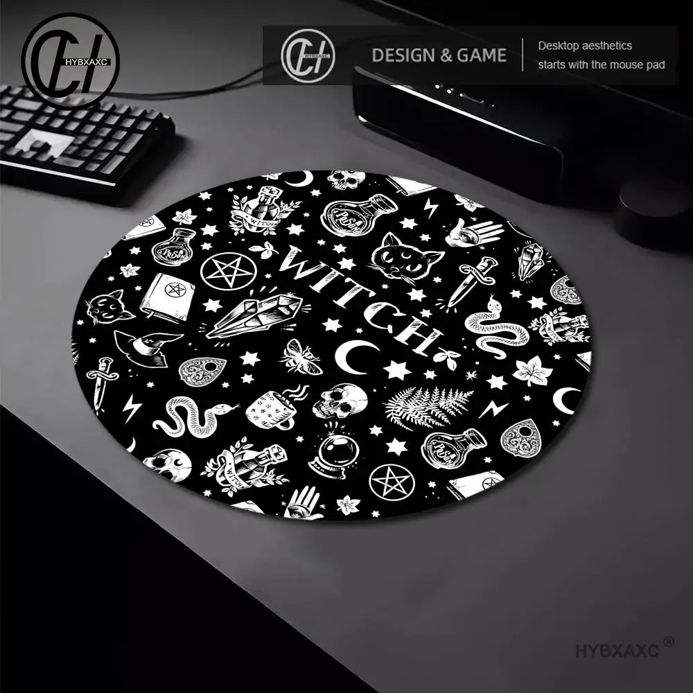 Witches Cat Moon Tarot Round Gaming Mouse Pad Computer Office Mousepad Keyboard Pad Desk Mat PC Gamer Mouse Mat Laptop Mausepad