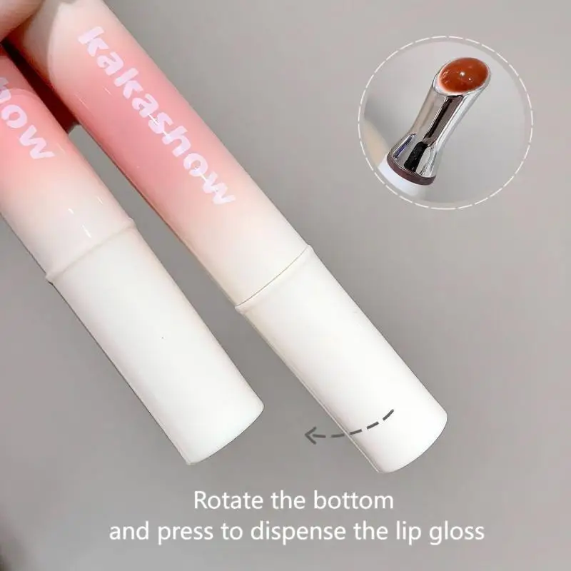 Kakashow Watery Lip Gloss with Iron Brush Head Moisturizing Jelly Lip Tint Natural Nude Lipstick for Smooth Plump Lips