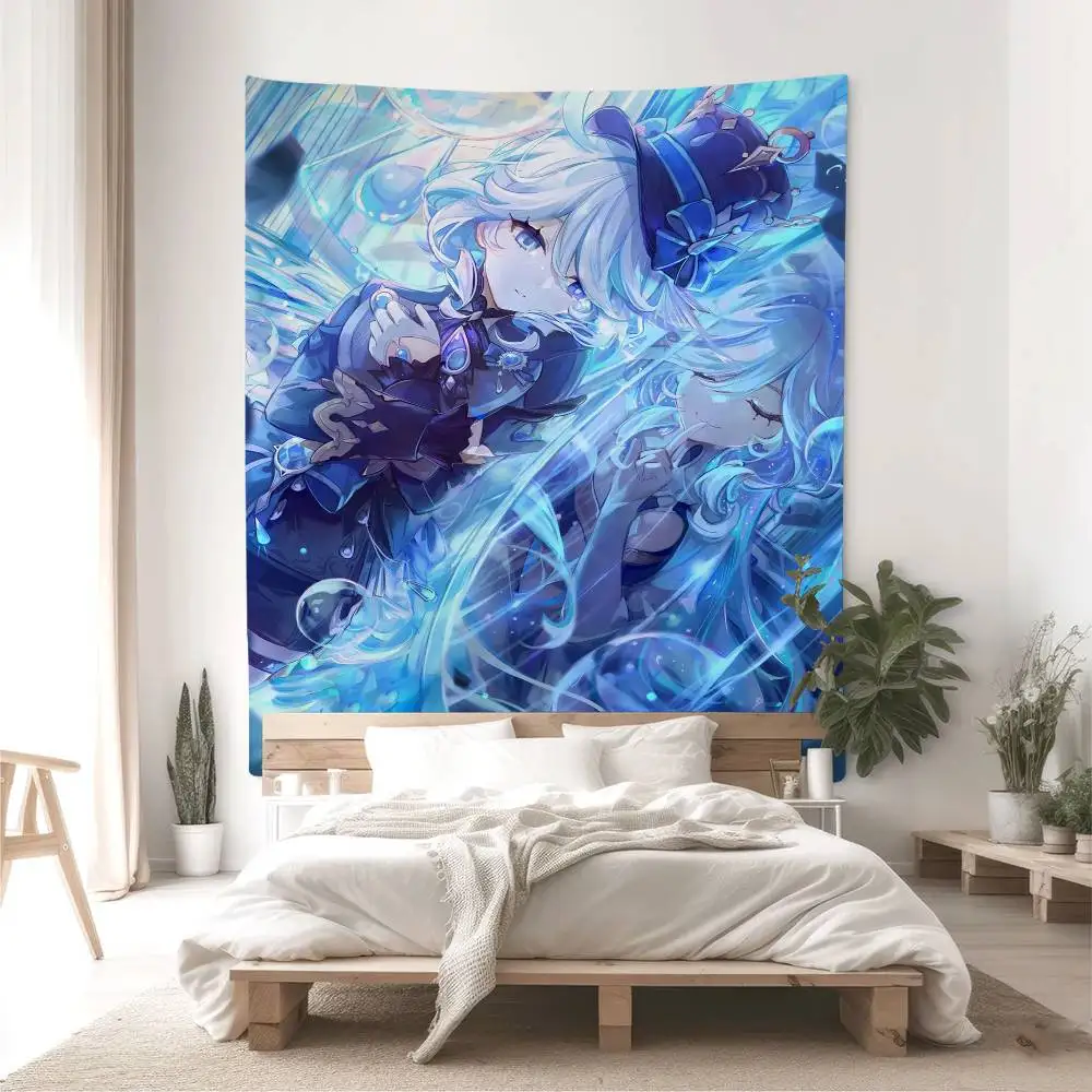 ผ้าแขวนผนังลายอนิเมะฟูรินะ ลายพระพุทธศาสนาอินเดีย ตกแต่งผนังสไตล์เวทมนตร์ โบฮีเมียน ฮิปปี้