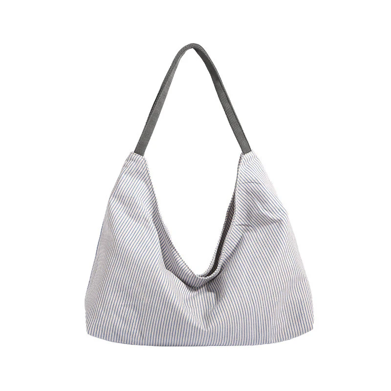 Simple striped canvas bag for women, large-capacity color-blocking tote bag, versatile commuter shoulder bag2026New Handbag