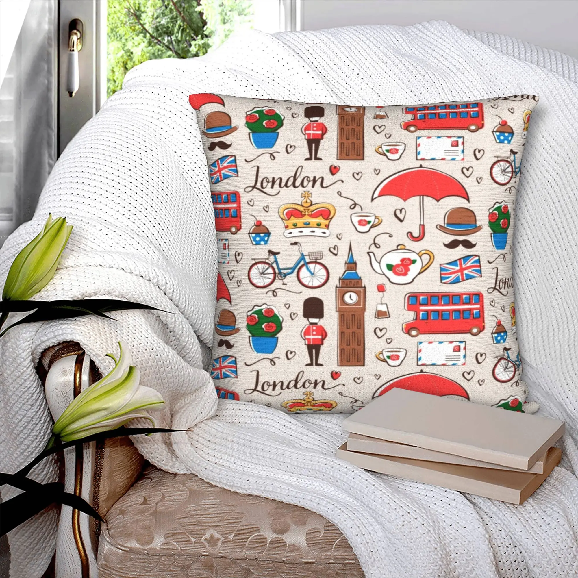 London Pattern Nordic Throw Pillow Covers Home Decorative British Flag UK Red Bus Sofa Cushion