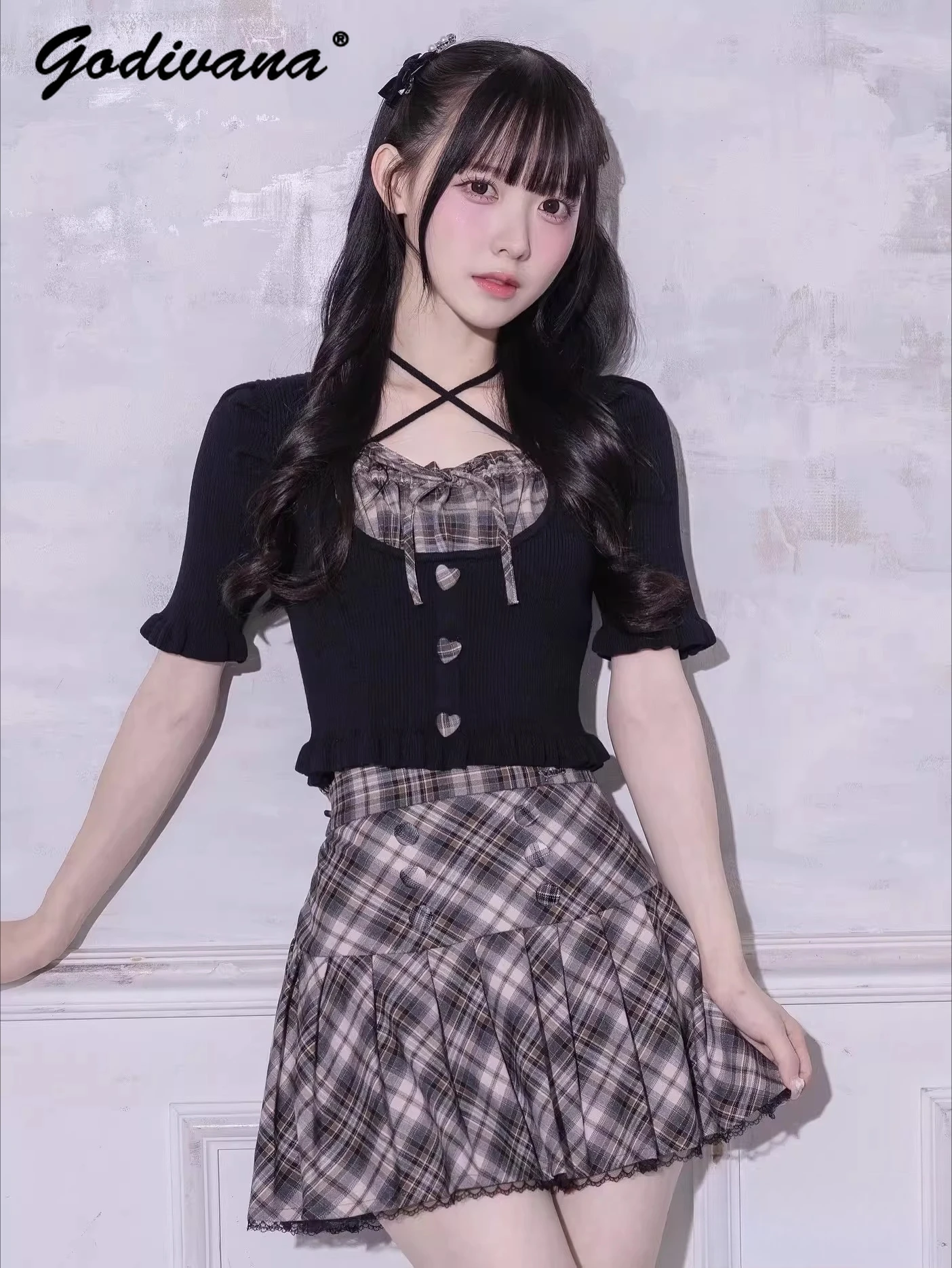 

Новая юбка в японском стиле, клетчатая, короткая, весенне-осенняя, женская, с высокой талией, универсальная, плиссированная