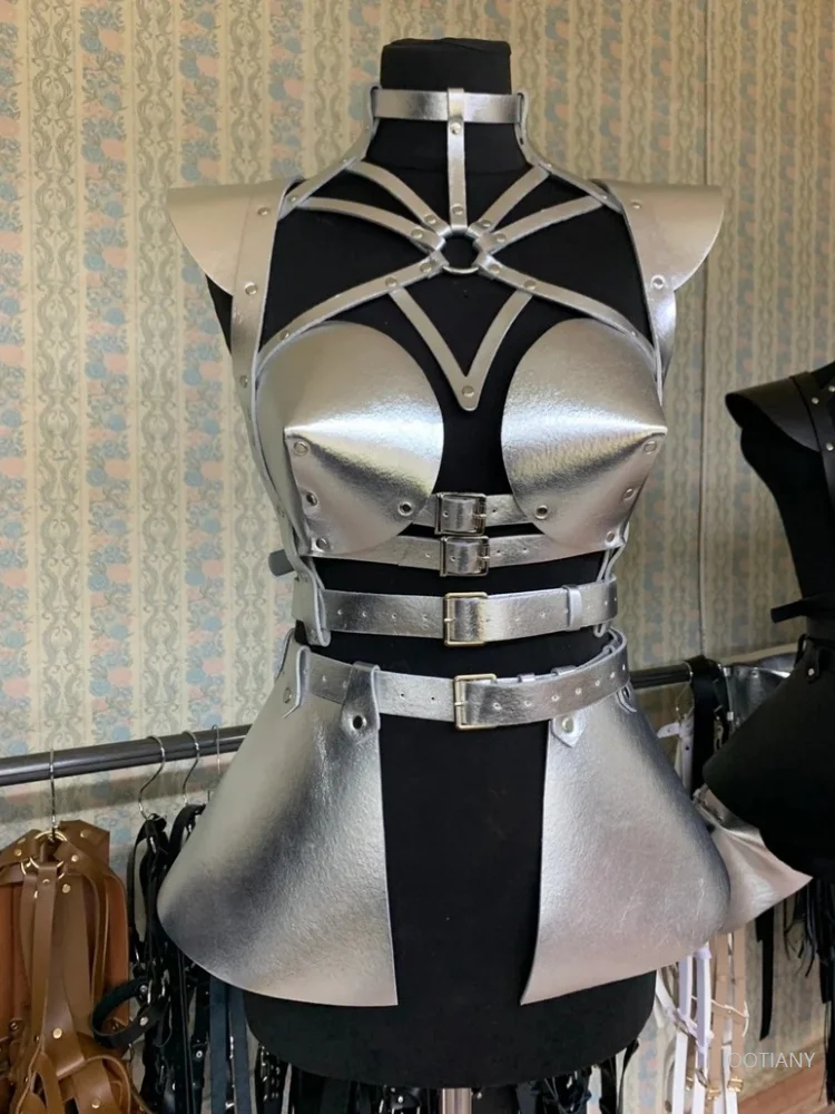 

Music Festival Cyberpunk Suspender Skirt Dance Pu Belt Accessories Adult Cosplay Bondage Costume Alien Carnival Party Strap Gown
