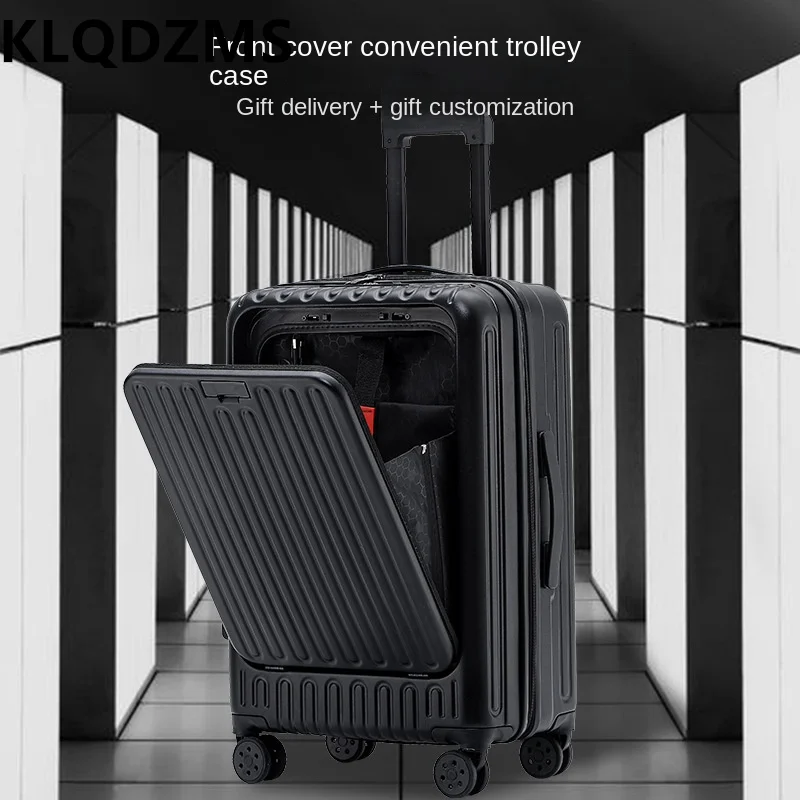 

KLQDZMS ABS+PC Suitcase 20 Inch Front Opening Laptop Boarding Case 24"26" USB Charging Port Trolley Case Women's Cabin Luggage