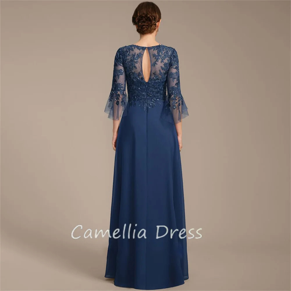 New Scoop Neck Mother Of The Bride Dress A-line Floor-Length Chiffon Lace Formal Dresses Vestidos Mae Da Noiva Casamentos