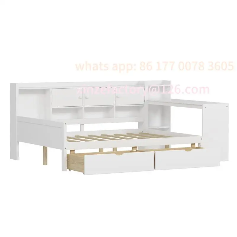 

Customizable L-Shaped Wooden Daybed with 7 Storage Cabinets, 2 Drawers, Multi-functional Bed with Study Desk
