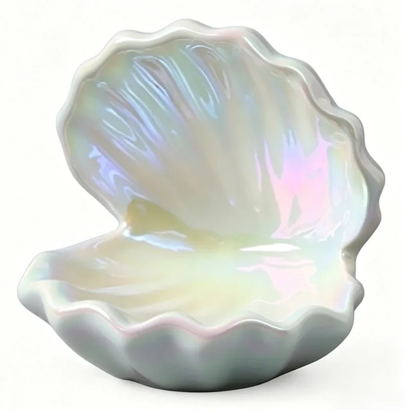 Iridescent Ceramic Seashell Jewelry Dish Trinket Tray for Rings Earrings Necklaces and Home Decor Aesthetic Shell Shaped Organiz