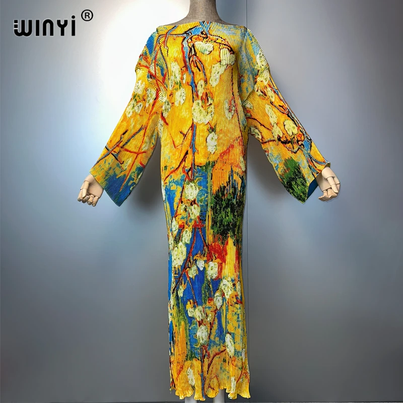 WINYI letnia plisowana elastyczna luźna sukienka wakacyjna plaża zakrywająca maxi kaftan abaya dubaj luksusowe sukienki imprezowe boho odzież damska