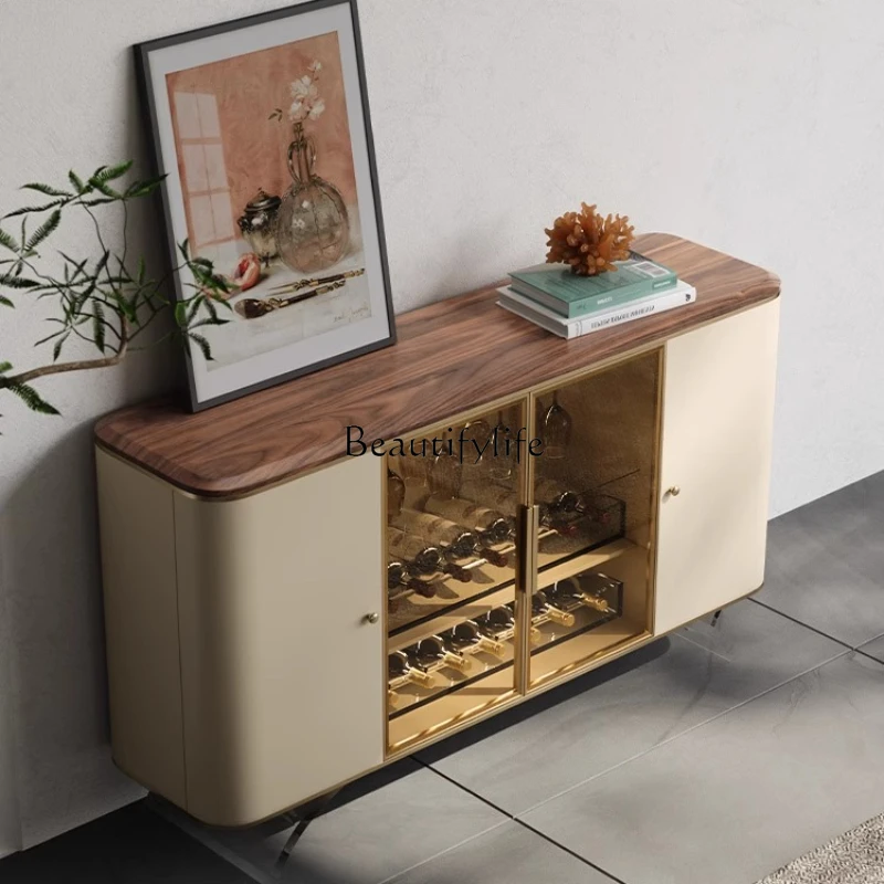 

Solid wood dining side cabinet modern simple villa living room glass locker minimalist