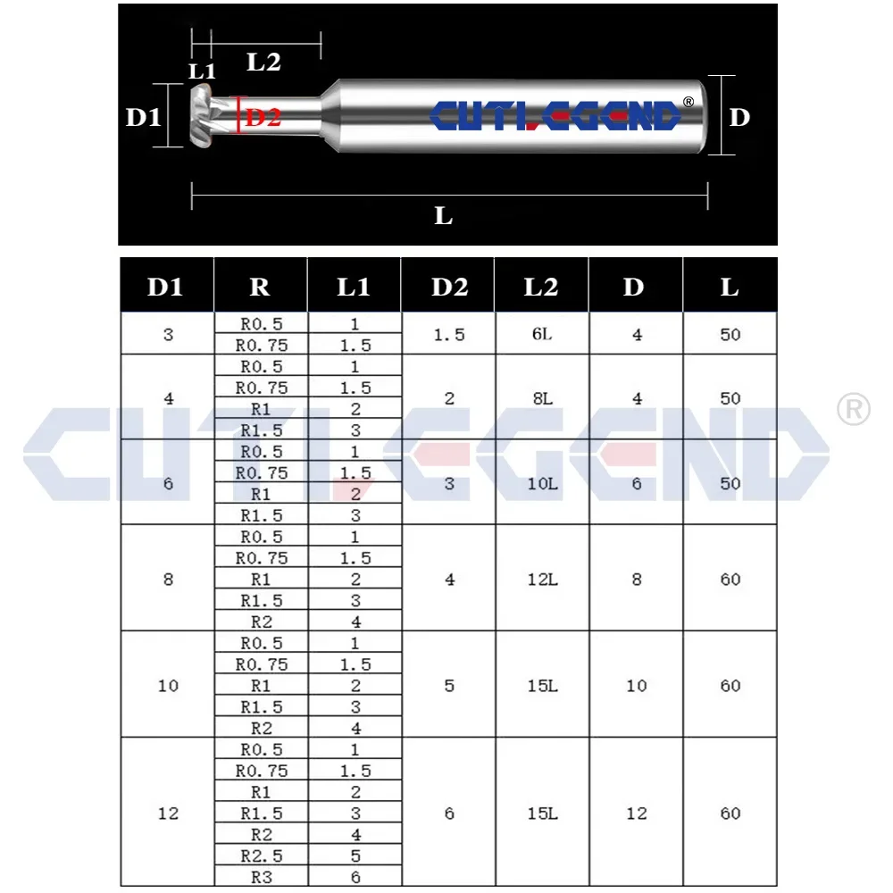 Radius Corner T Slot End Mill CNC Carbide Cutter Concave Arc Machining Aluminum wood Tools 3mm 4mm 6mm-20mm R0.5 R1 R1.5 R2
