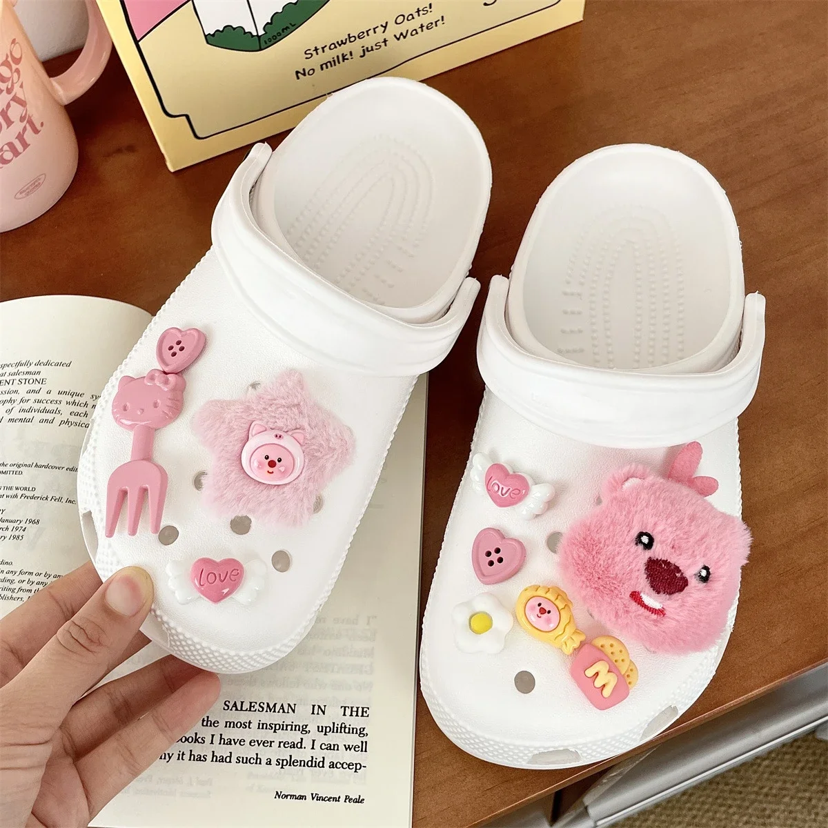 تنوعا ليتل فوكس هول زينة الأحذية للنساء القلب DIY مجسمة الإبداعية أفخم دمية الحلو القلب حذاء الزهور ديكور #2